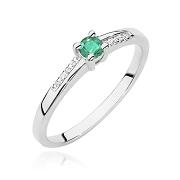 Pierścionek zaręczynowy z białego złota z brylantami i szmaragdem 0.04ct