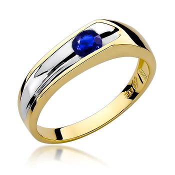 Pierścionek zaręczynowy z dwukolorowego złota i szafirem 0.30 ct
