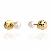 Kolczyki złote dwustronne kulka i perła FUG7-4-K00574-2