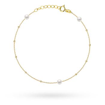 Bransoletka złota z perłami i diamentowanymi kuleczkami FUG2-B01129-585