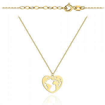 Naszyjnik złoty celebrytka mapa świata w sercu FUG11-25-N00302-2