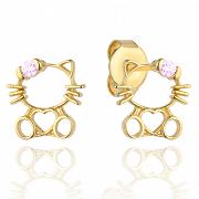Kolczyki złote kotek z serduszkiem i różową cyrkonią FUG7-21-K01047-2