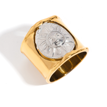 Pierścionek duży złoto srebrny słońce FUGJDR0103051-PS