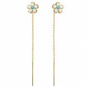 Kolczyki złote przewlekane kwiatki z niebieską cyrkonią FUG7-25-K01114-2