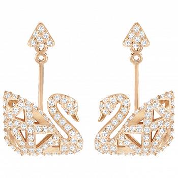Kolczyki SWAROVSKI • Facet Swan Pierced Earrings, White, Rose gold plating 5358058 