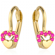 Kolczyki złote serduszka z purpurowymi cyrkoniami FUG7-25-K00785-2
