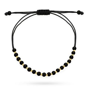 Bransoletka złote diamentowane i czarne kulki na czarnym sznurku FUG2-34-B00947-2