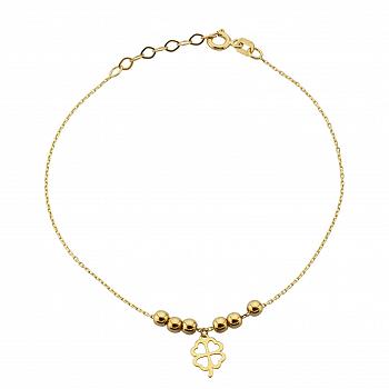 Bransoletka złota koniczyna i kulki FUG2-21-B00442-2