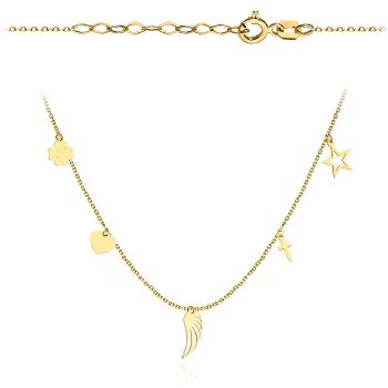 Naszyjnik złoty serce, koniczyna, krzyżyk, skrzydło i gwiazdka FUG3-34-N00611-2