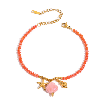 Bransoletka damska pomarańczowa z muszlami FUGJDB0202018