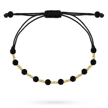 Bransoletka złote pręciki i czarne kamienie na sznurku FUG2-34-B00956-2