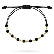 Bransoletka złote pręciki i czarne kamienie na sznurku FUG2-34-B00956-2