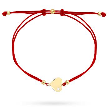Bransoletka złote serce na czerwonym sznurku FUG2-25-B00970-2