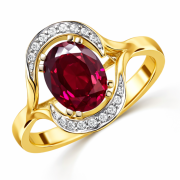 Pierścionek złoty z dużą czerwoną cyrkoniami MJ002