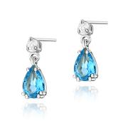 Kolczyki łezki z białego złota z brylantami i topazem FKO-006-B585-T1.80/0.04