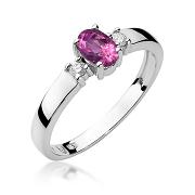 Pierścionek zaręczynowy z brylantami i różowym szafirem 0.08ct