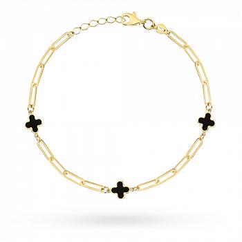 Bransoletka z żółtego złota czarne koniczyny FUG2-17-B00874-2
