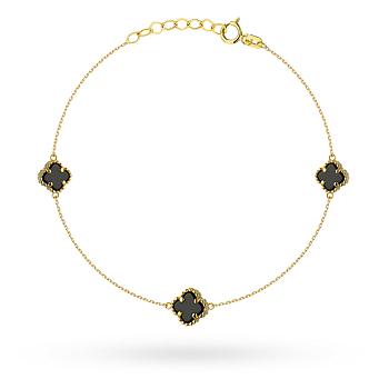 Bransoletka z żółtego złota czarne koniczyny FUG2-37-B00965-2
