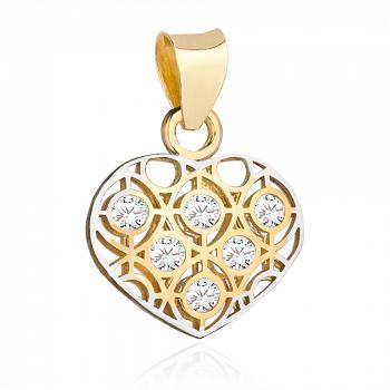 Zawieszka ażurowe serce z cyrkoniami w dwóch kolorach złota FUG6-4-Z00354-2