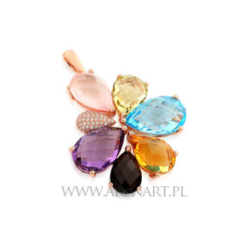 Zawieszka żółtego złota diamentami i kamieniami kolorowymi 