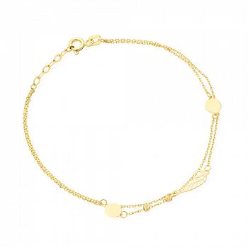 Bransoletka złota skrzydło i kulki na podwójnym łańcuszku FUG2-4-B00454-2