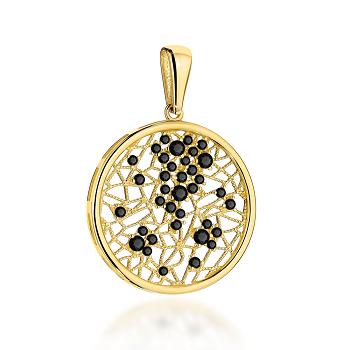 Zawieszka złota ażurowe kółko z czarnymi cyrkoniami FUG6-Z00599-585