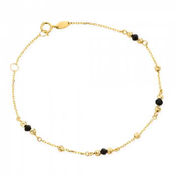 Bransoletka złota diamentowane kulki i czarne kamienie FUG2-17-B00487-2