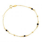 Bransoletka złota diamentowane kulki i czarne kamienie FUG2-17-B00487-2