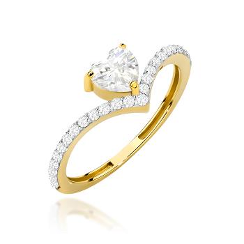 Pierścionek zaręczynowy złoty serce z cyrkoniami