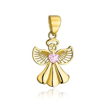 Zawieszka złota aniołek z różową cyrkonią FUG6-Z00446-585