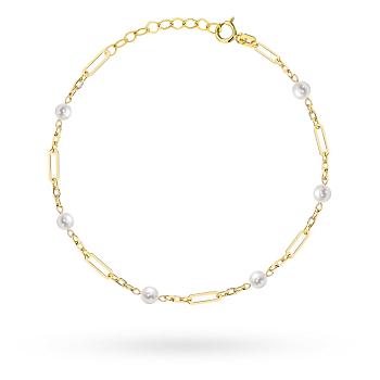 Bransoletka złota długie ogniwa i perły FUG2-B01072-585