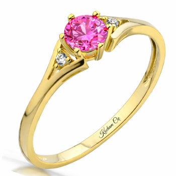Pierścionek zaręczynowy złoty z brylantami i różowym topazem 0.03 ct