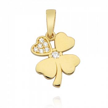 Zawieszka złota koniczynka z cyrkoniami FUG6-21-Z00317-2