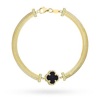 Bransoletka złota żmijka z czarną koniczyną FUG2-31-B01009-2