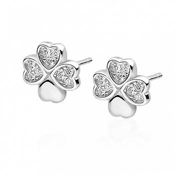 Srebrne kolczyki koniczynki z cyrkoniami FUGZ1725E