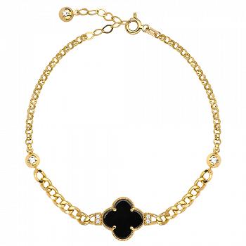 Bransoletka złota z czarną koniczynką na łańcuszku FUG2-16-B00680-2