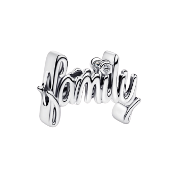 Charms Pandora w kształcie odręcznego napisu „family” 794250C01 GRAWER GRATIS