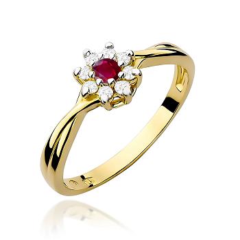 Pierścionek zaręczynowy z brylantami i rubinem 0.12