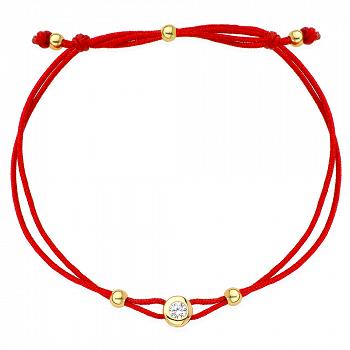 Bransoletka złota kółko na czerwonym sznurku FUG2-25-B00523-2