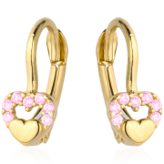 Kolczyki złote serduszka z różowymi cyrkoniami FUG7-25-K00784-2