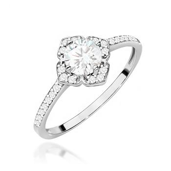 Pierścionek zaręczynowy z brylantami i białym szafirem 0.13ct