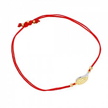 Bransoletka złota skrzydełko na czerwonym sznurku FUG2-25-B00387-2