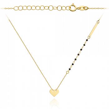Naszyjnik złoty celebrytka serce, blaszka i czarne kamienie FUG3-4-CN00285-2