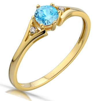 Pierścionek zaręczynowy złoty z brylantami i naturalnym topazem 0.03 ct