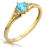 Pierścionek zaręczynowy złoty z brylantami i naturalnym topazem 0.03 ct