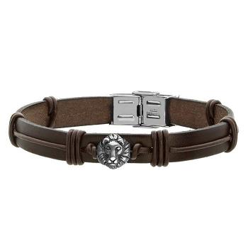 Bransoletka męska skórzana, stal szlachetna BA656A