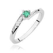 Pierścionek zaręczynowy z białego złota z brylantami i szmaragdem 0.04ct