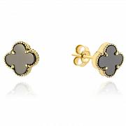 Kolczyki złote czarna koniczyna 9mm FUG7-4-K00940-2