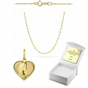 Złoty medalik Matka Boska w sercu z łańcuszkiem komplet prezent Komunia Chrzest