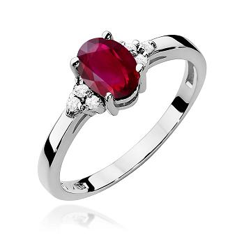 Pierścionek zaręczynowy z białego złota z brylantami i rubinem 0.05 ct